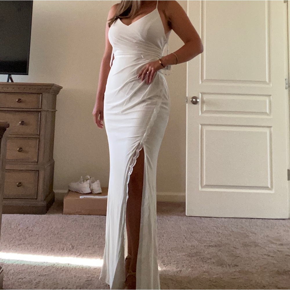 David’s Bridal ruched skinny strap dress